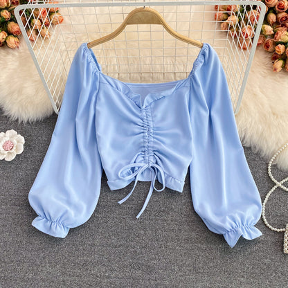 Simple long-sleeved top crop tops  263