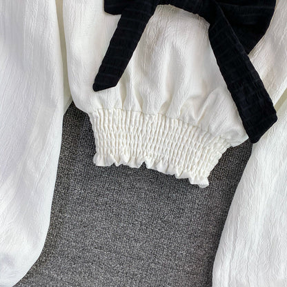 Cute v neck long sleeve top crop top  258