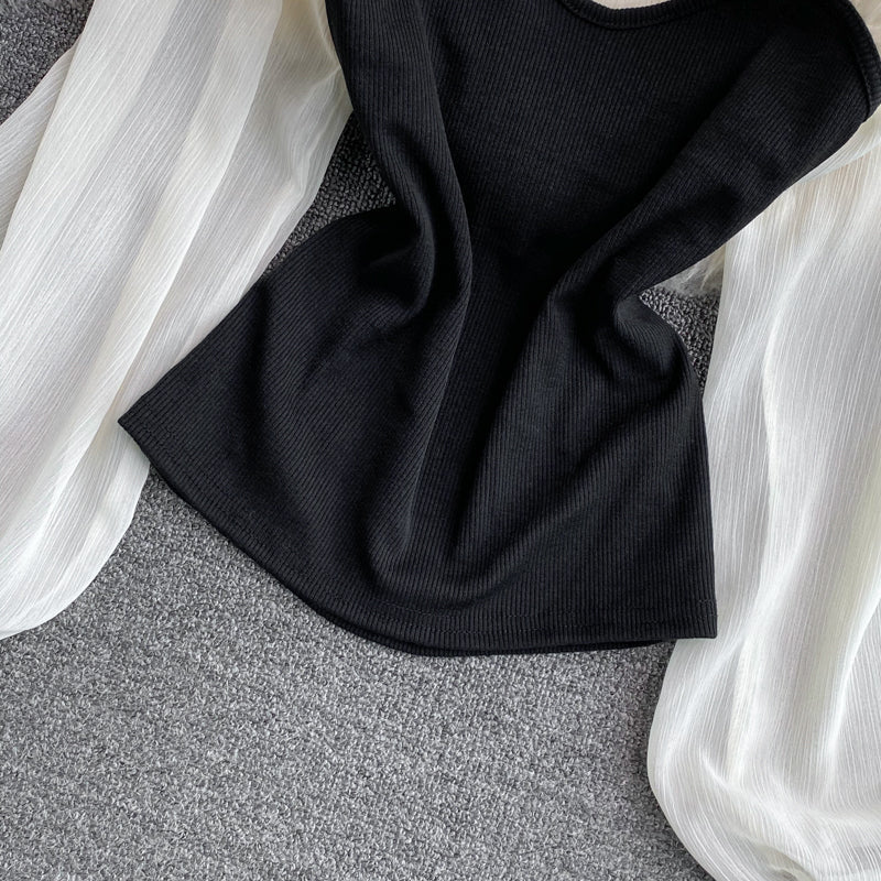 Simple sweetheart neck long sleeve top  252