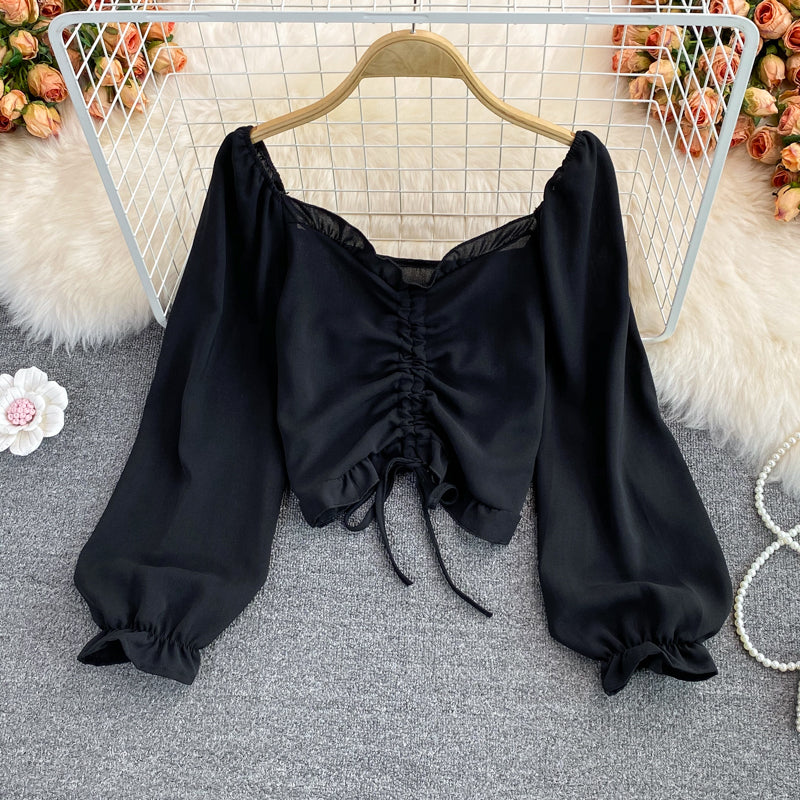 Simple long-sleeved top crop tops  263