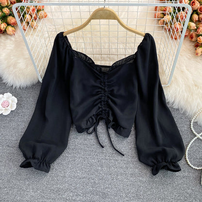 Simple long-sleeved top crop tops  263