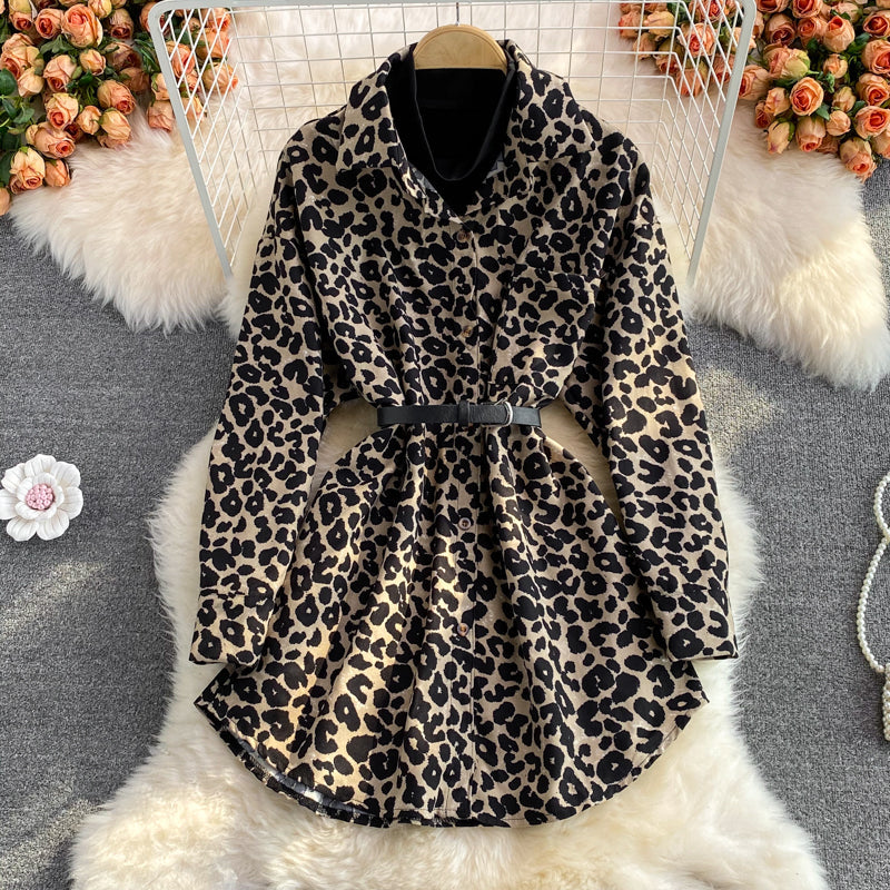 Fashionable Leopard Print Long Sleeve Tops  243
