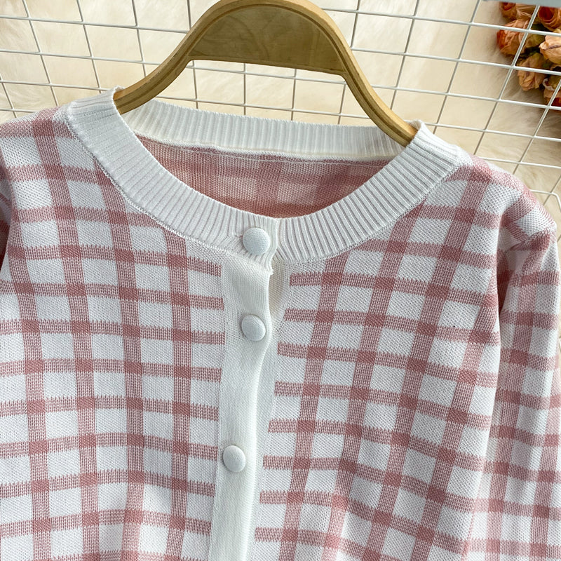 Cute Plaid Long Sleeve Cardigan Sweater  141