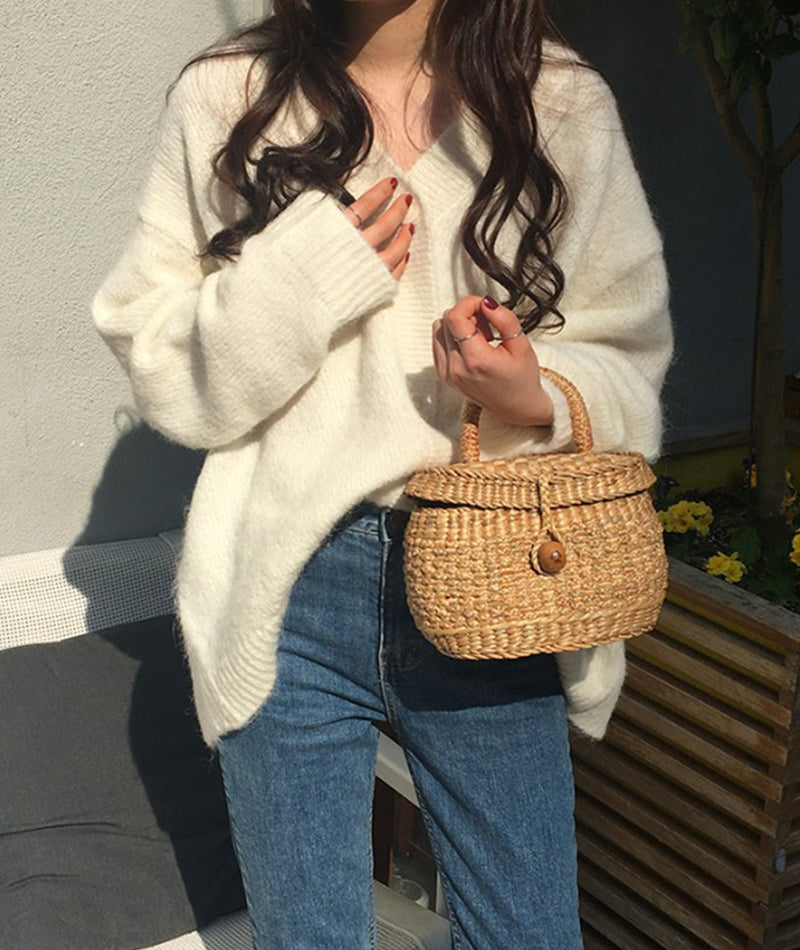 Loose v-neck sweater coat knitted cardigan coat  151