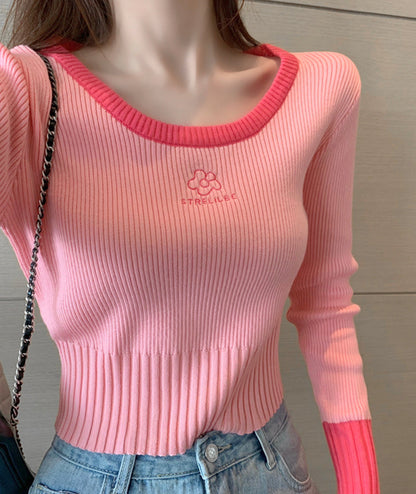 Cute round neck tops long sleeve sweater  122
