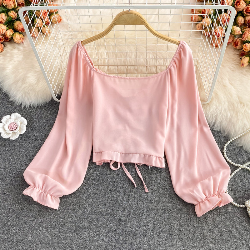 Simple long-sleeved top crop tops  263
