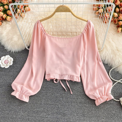 Simple long-sleeved top crop tops  263