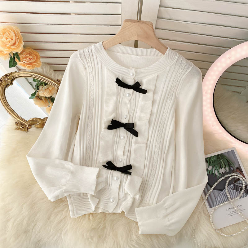 Lovely bow-knot long-sleeved cardigan sweater  138