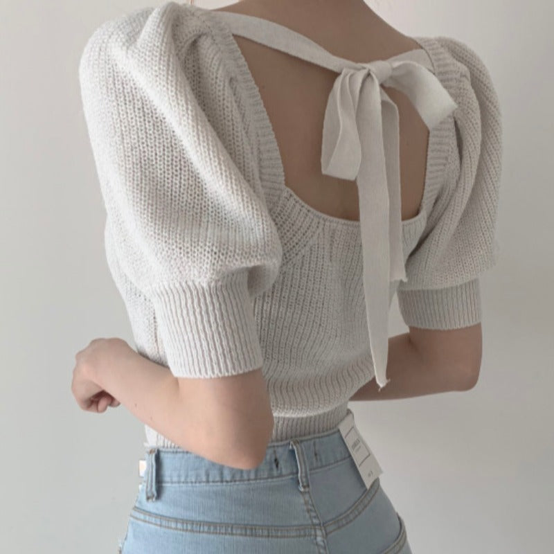 Cute knitted lace up top  310