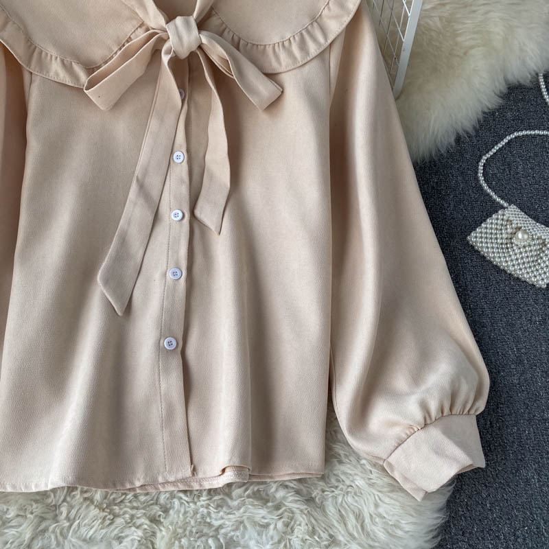 Cute lapel long sleeve top  264