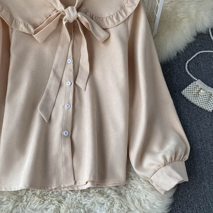 Cute lapel long sleeve top  264