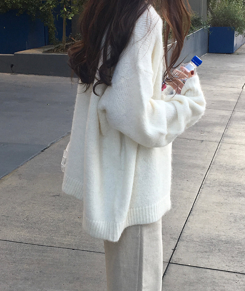 Loose v-neck sweater coat knitted cardigan coat  151