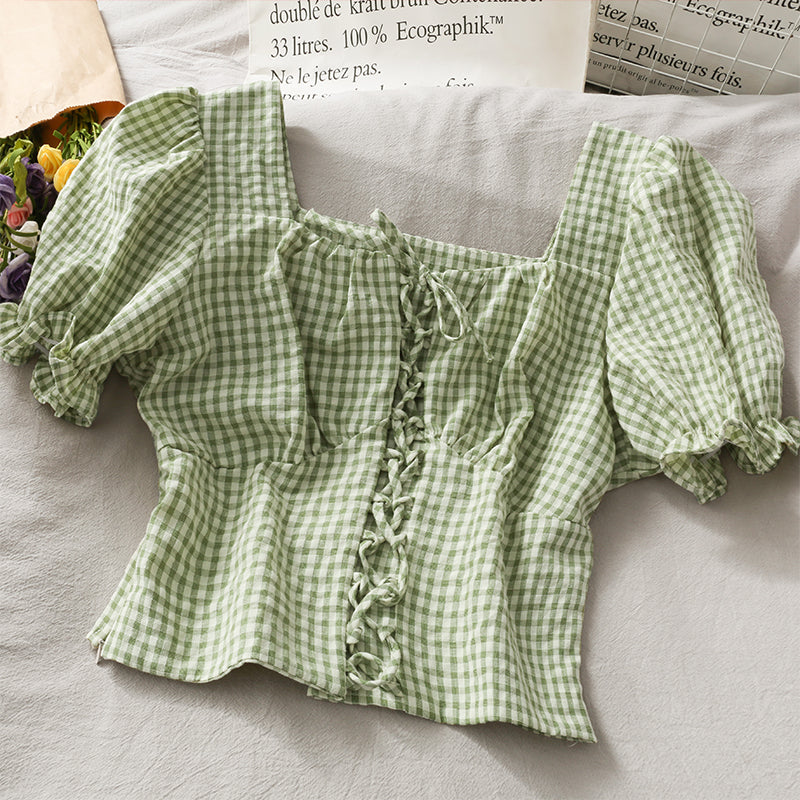 Cute Plaid Short Sleeve Top  301