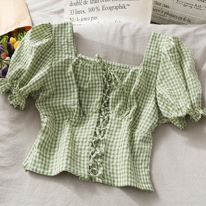 Cute Plaid Short Sleeve Top  301