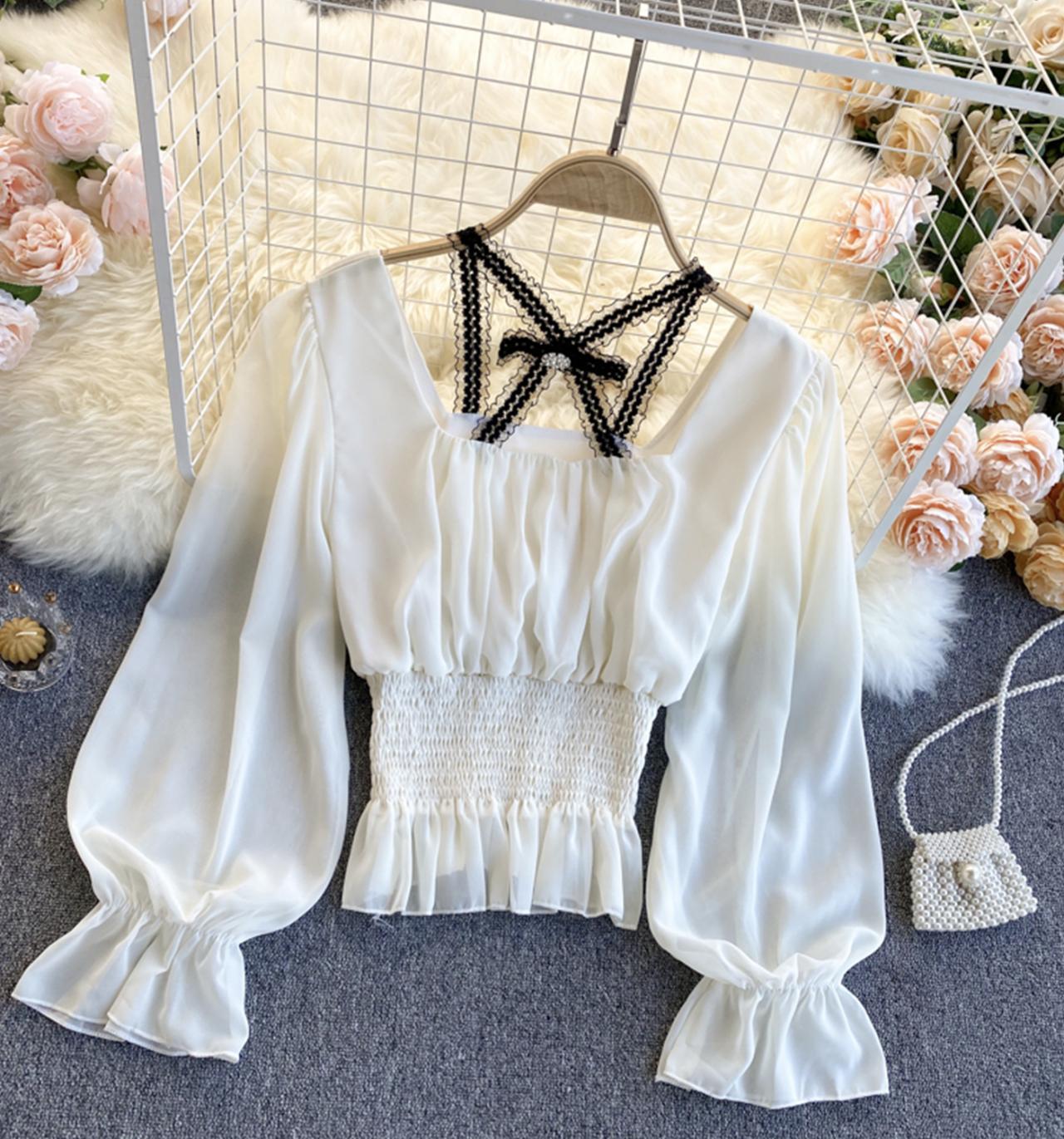 Cute chiffon long sleeve tops  317