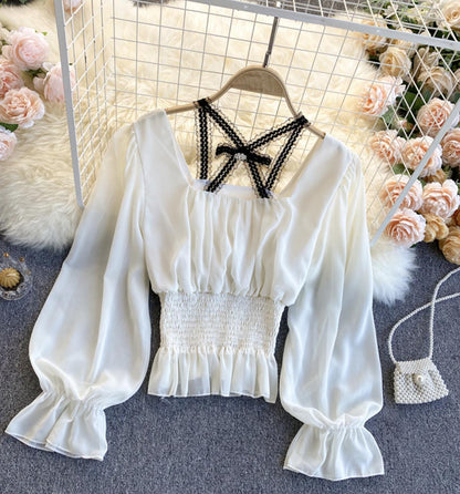 Cute chiffon long sleeve tops  317