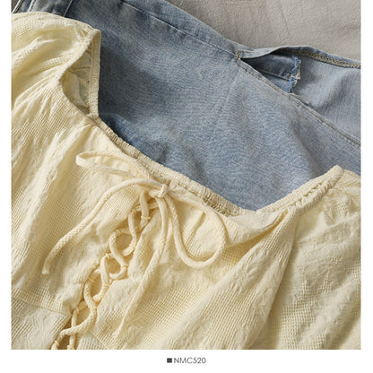 Cute lace up short sleeve top crop tops  296