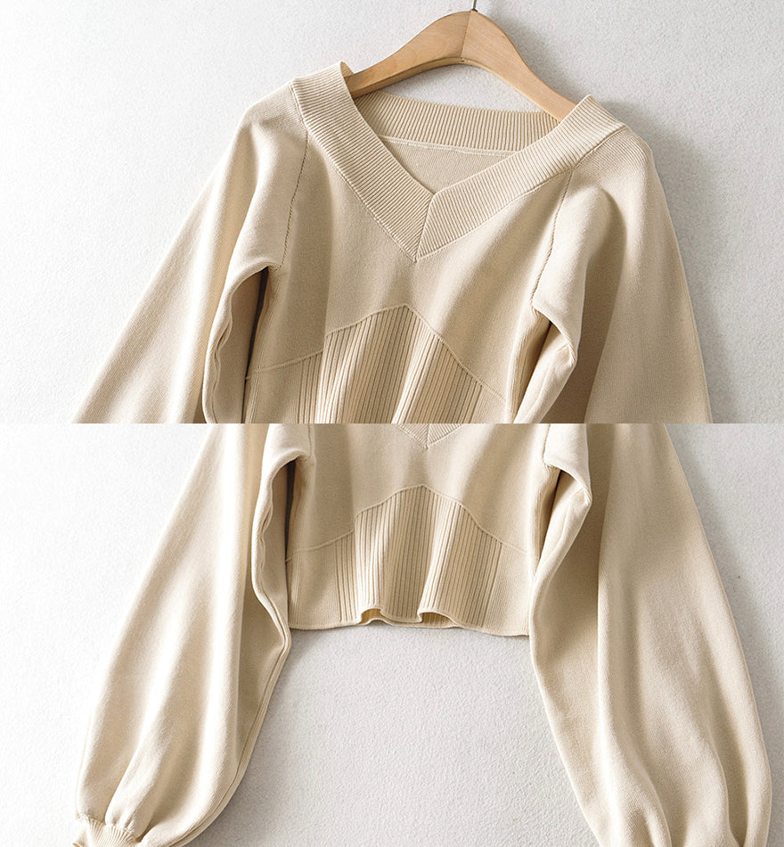 Simple v-neck long sleeve sweater  144