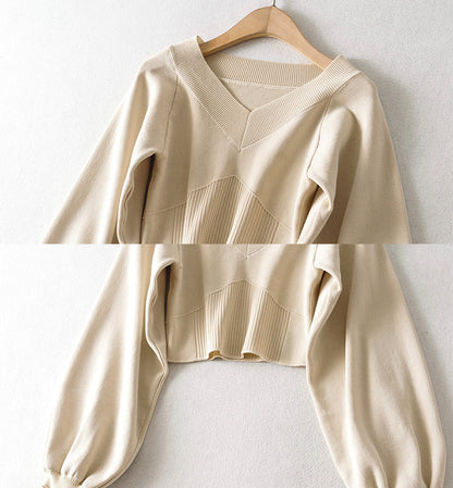 Simple v-neck long sleeve sweater  144