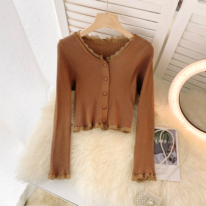 Simple Cardigan Lace Long Sleeve Sweater  139