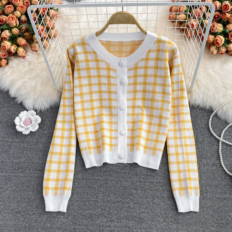 Cute Plaid Long Sleeve Cardigan Sweater  141