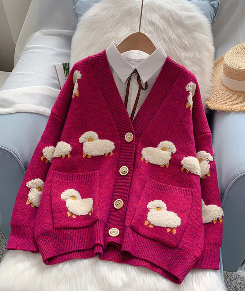 Cute sheep pattern sweater long sleeve sweater sweater coat spring and autumn clothing  156