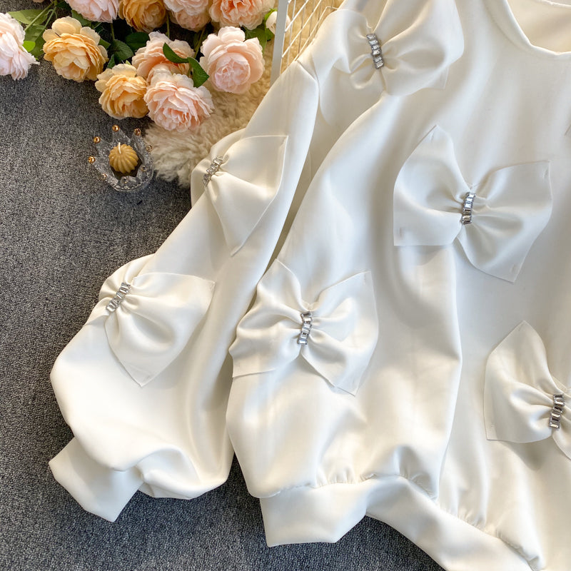 Cute long-sleeved tops with bow  269