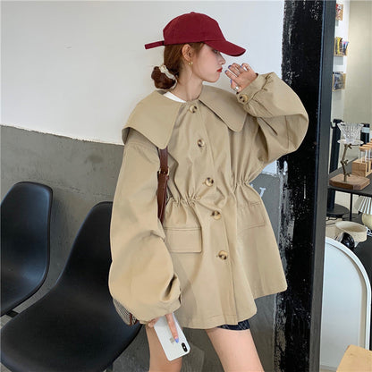 Fashionable lapel waist long sleeve trench coat  278