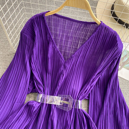 New v-neck pleated chiffon flared sleeve top  312