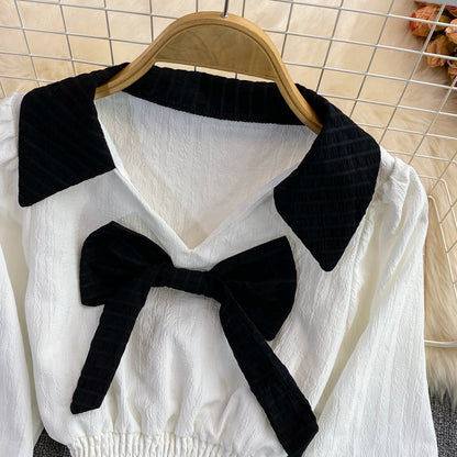 Cute v neck long sleeve top crop top  258