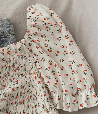 Cute floral drawstring crop top  293