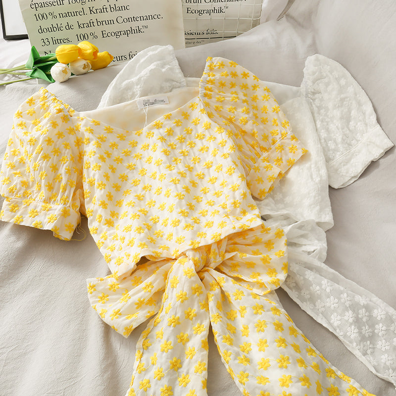 Cute V-neckline daisy top crop tops  303