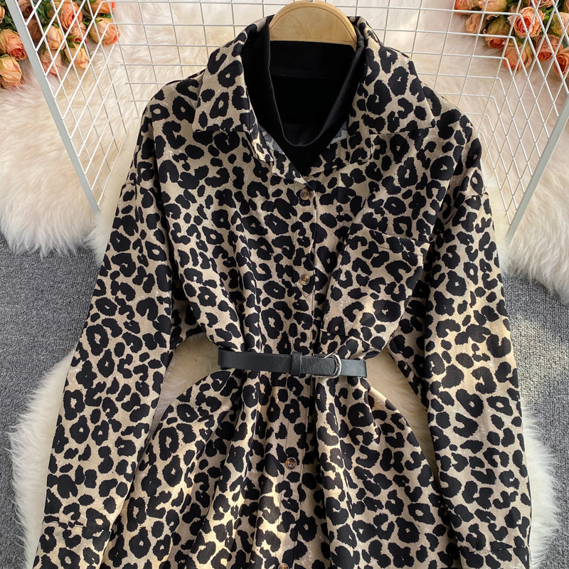 Fashionable Leopard Print Long Sleeve Tops  243