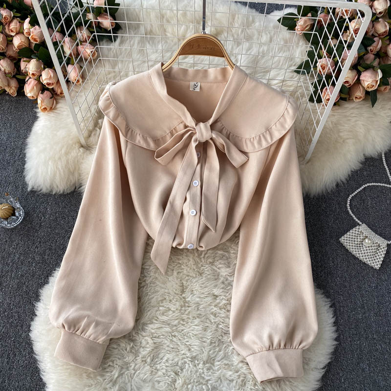 Cute lapel long sleeve top  264