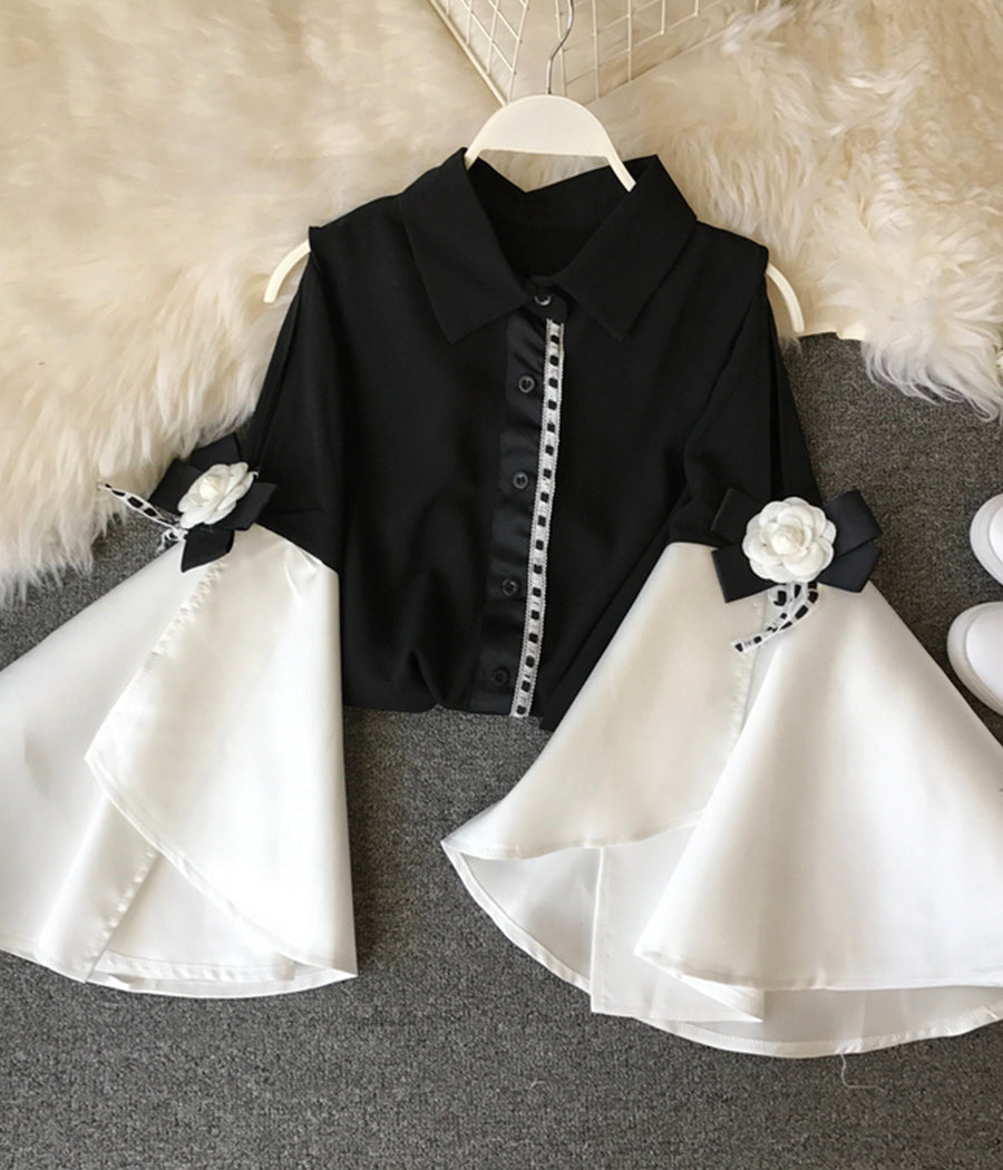 Unique off-shoulder big flared sleeve long-sleeved chiffon top  389