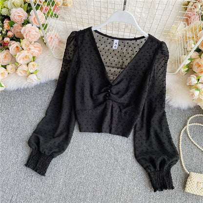 Cute v neck long sleeve crop tops  311