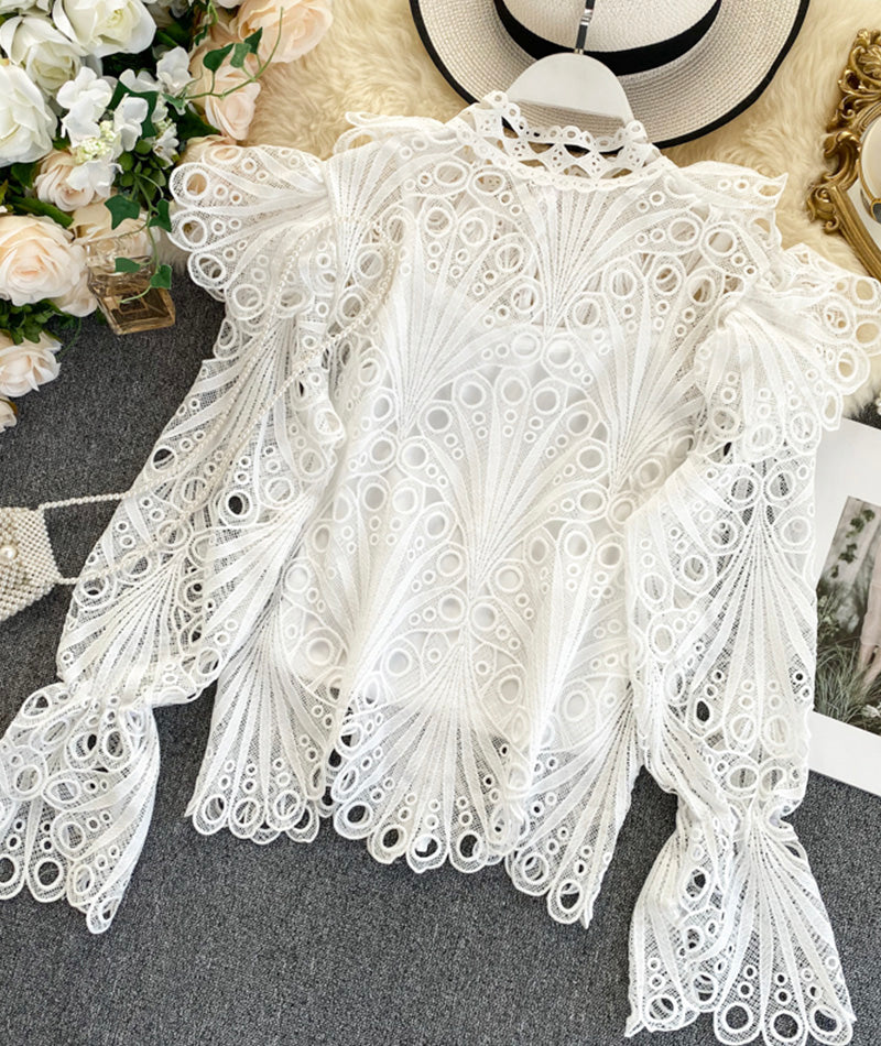 Retro hollow lace tops  374
