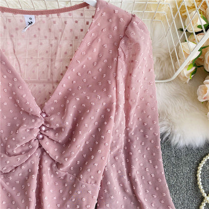 Cute v neck long sleeve crop tops  311