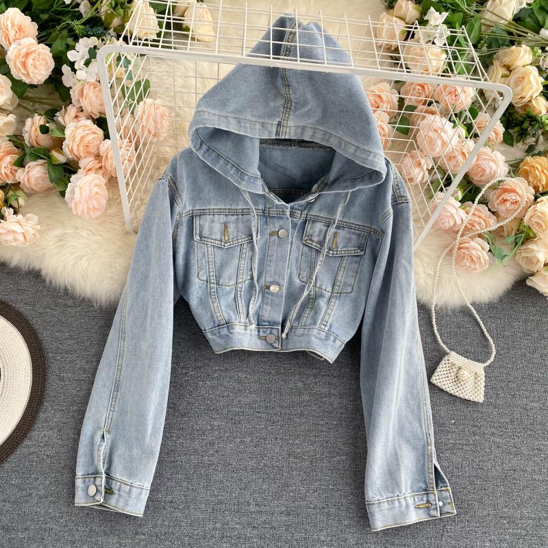 Fashionable denim long-sleeved top and hooded cropped top  248