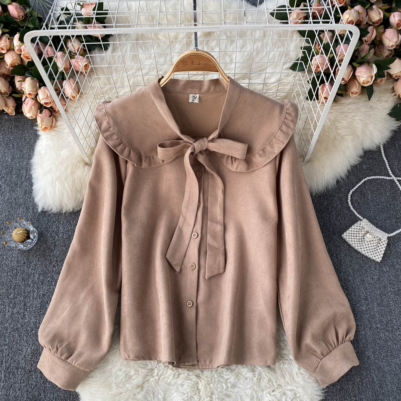 Cute lapel long sleeve top  264