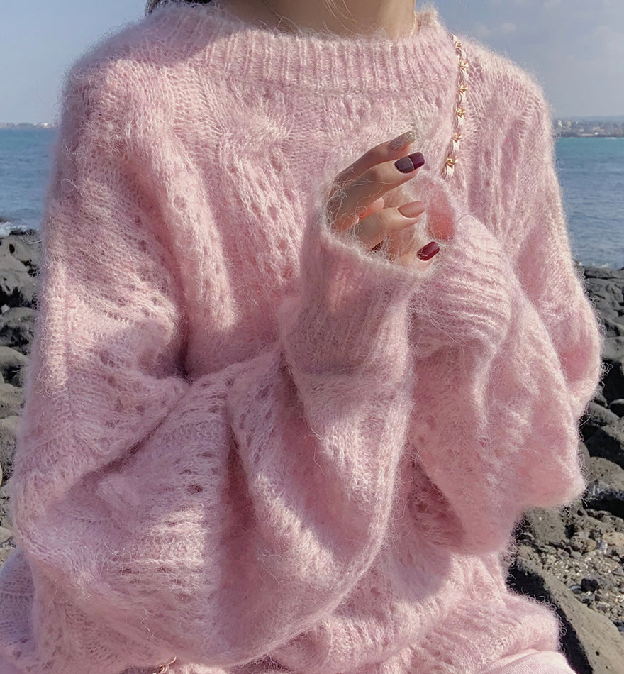 Sweater loose round neck openwork sweater  109