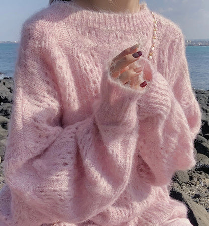 Sweater loose round neck openwork sweater  109