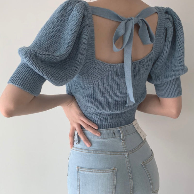 Cute knitted lace up top  310