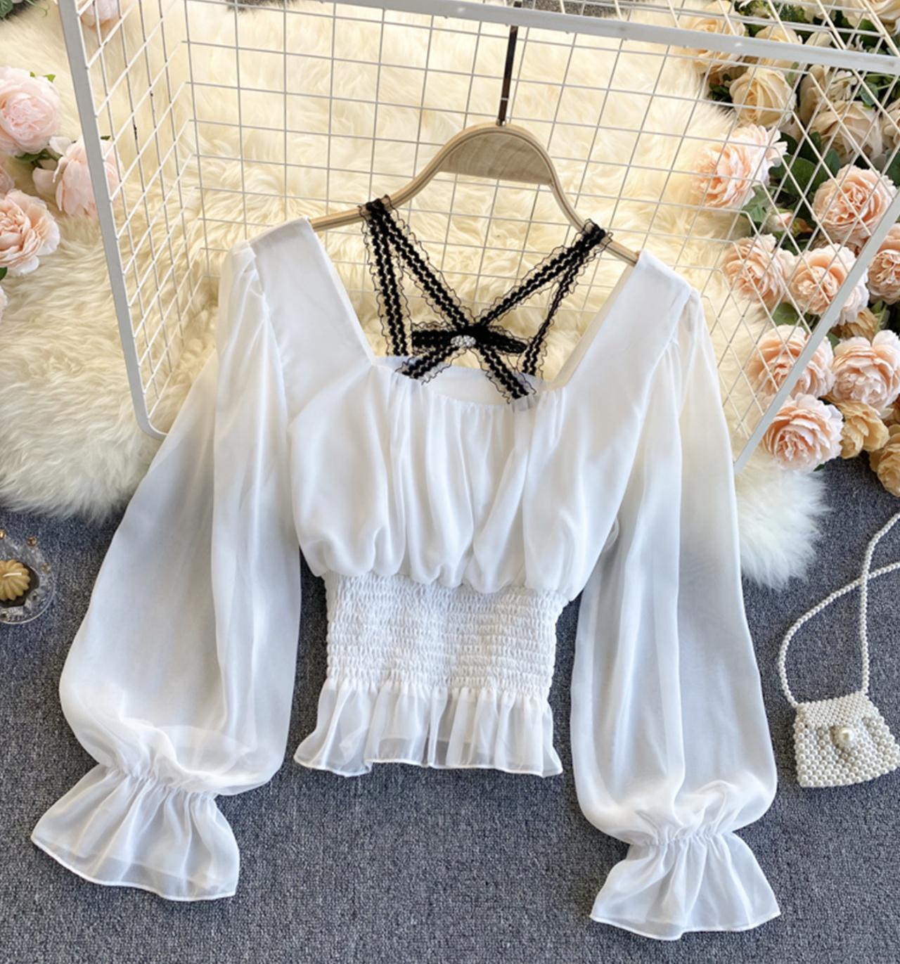 Cute chiffon long sleeve tops  317