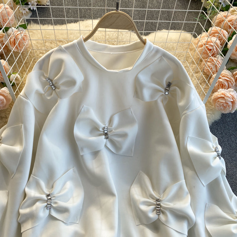 Cute long-sleeved tops with bow  269