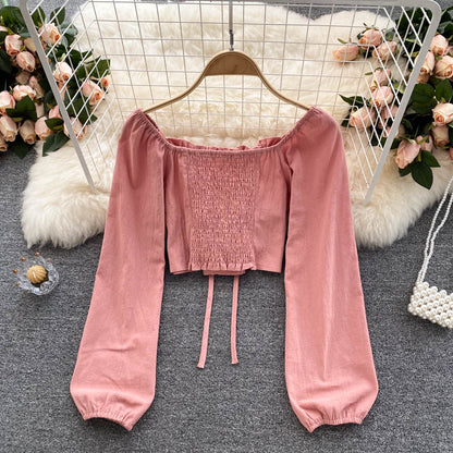Cute long sleeve lace up tops 270