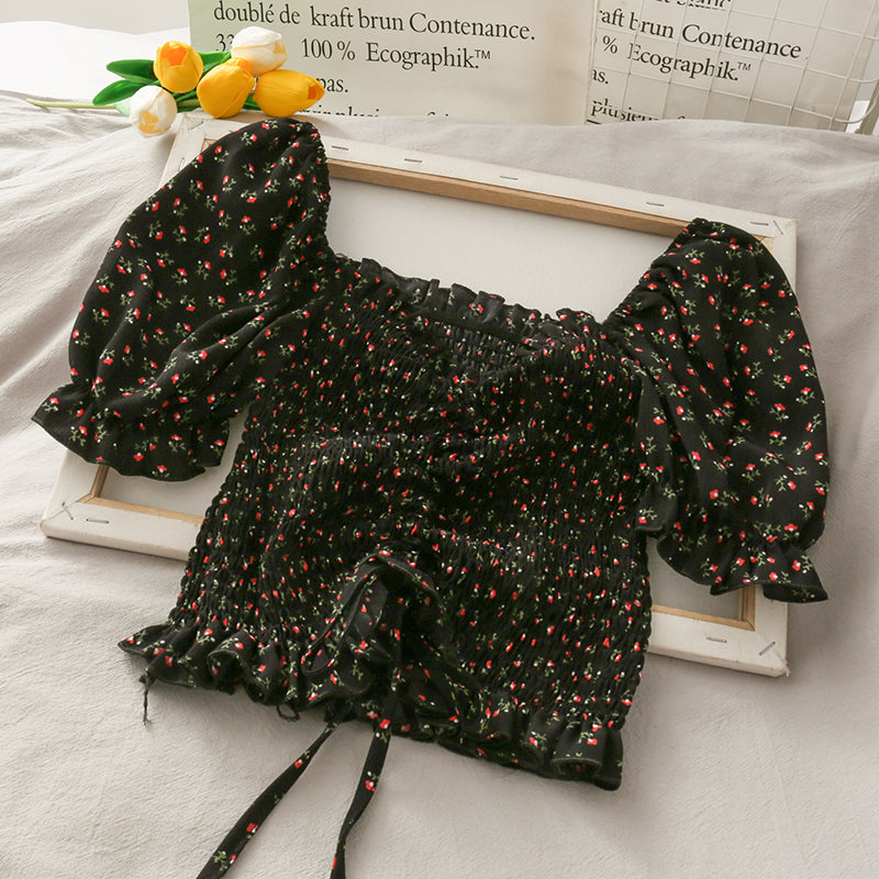Cute floral drawstring crop top  293