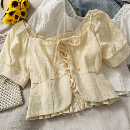 Cute lace up short sleeve top crop tops  296