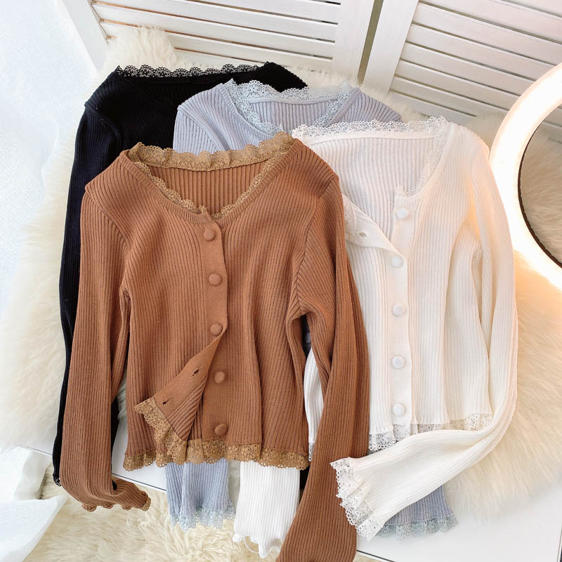 Simple Cardigan Lace Long Sleeve Sweater  139