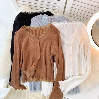 Simple Cardigan Lace Long Sleeve Sweater  139